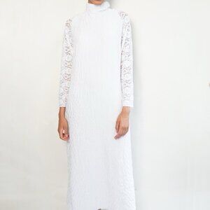 White Long Dress with Lace Sleeves | Simple Elegant Lace Wedding Dress